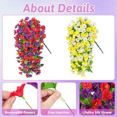 Artificial Fake Hanging Flowers Basket for Spring Yellow White Purple Red