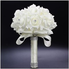 Dreamy White Wedding Bouquet with Soft Ribbons – Ideal for Bridal Parties 7.1″