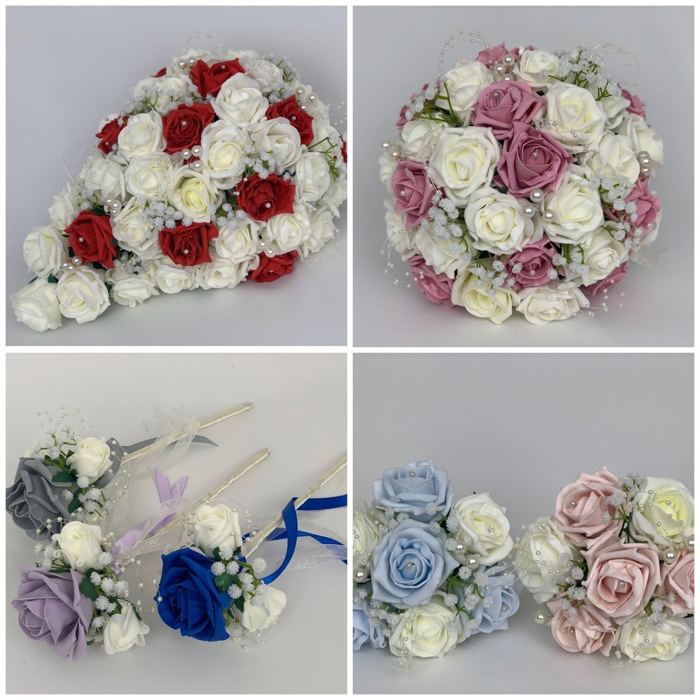 Wedding bouquets Flowers Ivory Rose Bride, Bridesmaid, Flower Girl Wand, posy