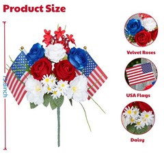 Nikuoan 13.8” 4th of July Artificial Red White Blue Normal, &