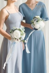 Ling’s Moment Dusty Blue Bridesmaid Bouquet Set of 4, Blue Wedding Bouquets f…