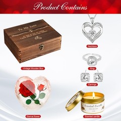 Preserved Roses with Heart Necklace & Candle, Mothers Day Silver