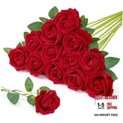 Classic Artificial Roses Flowers, Faux Long Stem Silk Roses Bulky for 12 Red