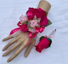 Hot Pink Fuchsia Corsage Boutonniere Prom Dance Wedding Homecoming Flowers