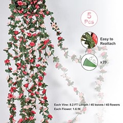 5Pcs 41Ft Flower Garland Artificial Rose Vines for Bedroom, Cute 5 Pcs Pink