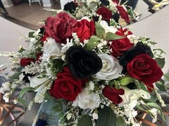 Red Black Roses cascade Bridal Bouquet High Quality Wedding Flowers 20”