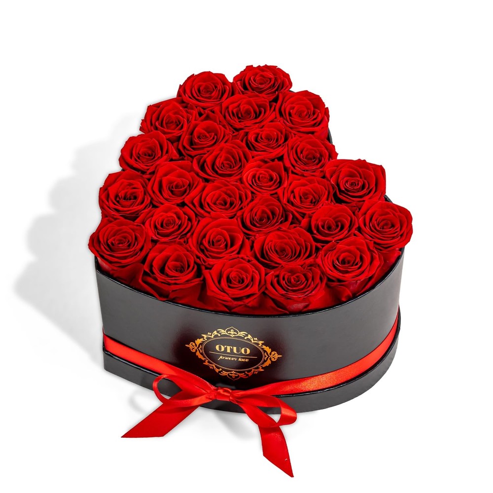 27 Preserved Roses in Heart-Shaped Box, Flowers for 27 Roses, Red