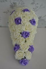 Wedding bouquet posy flowers in LILAC. Flower girl wand, grooms buttonhole