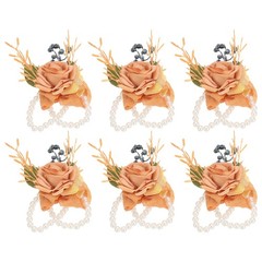6 Pcs Homecoming Wedding Wrist Corsage Prom Party Artificial Flower Light Brown