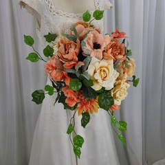Peaches and Golden Yellows Garden Faux Silk Wedding Bouquet