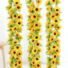 2 Pcs Artificial Sunflower Garland,Sunflower Vine with 230cm, Green