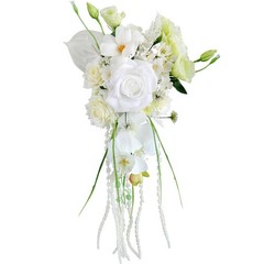 White Cascade Bridal Bouquet Artificial Rose Wedding Teardrop Bridesmaid Flower