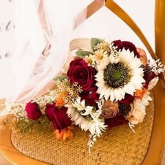 9 Inch Vintage Sunflower Wedding Bouquets for Bride Artificial Burgundy Rose