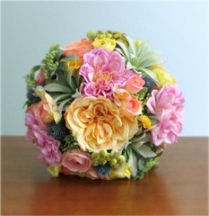 Silk Flower BRIDAL BOUQUET Pastel Rainbow Colors Dahlia Roses Ranunculus Thistle