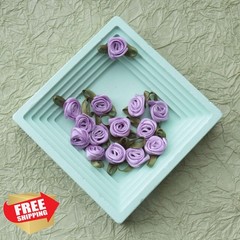 Ruwado Purple Satin Roses with Leaves 50 Pcs