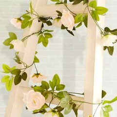 3 Silk – 5 ft Artificial Peach n White Rose Vine Flowers NEW