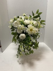 Wedding Bridal Bouquet Hand held White Silk Flowers Peonies Cascading NEW