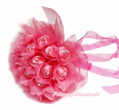 Hot Pink Rhinestone Crystal Roses Flower Girl Wedding Bridal Corsage Bouquet
