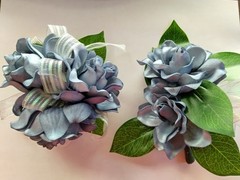 Handmade gardenia wrist corsage and boutonniere Set (wedgewood blue)