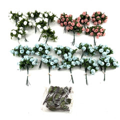 Polyester Rose Buds Flower 4″ Wire Stem Bouquet Wreath Craft White Pink Blue