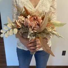 Bridal Wedding Bouquet Budget Friendly Handmade Faux Flowers White Pink Orange
