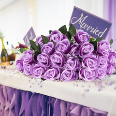 40 PCS Artificial Flowers Fake Roses with Long Stem Realistic Rose+purple