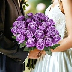 40 PCS Artificial Flowers Fake Roses with Long Stem Realistic Rose+purple