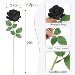 Artificial Roses Bulk Silk Rose with Stem, 52pcs Fake Flowers Decoration Black