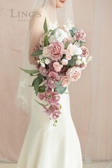 Ling’s Moment Dusty Rose Bridal Bouquet Cascading, 15 Inch Pink Orchids Weddi…