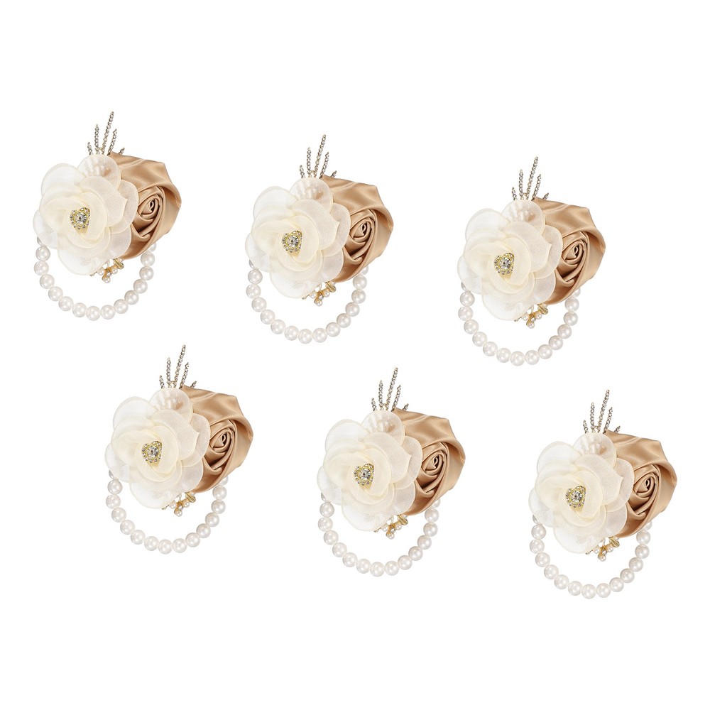 6Pcs Rose Wrist Corsage Wrist Corsage Bracelets Flower Wristlet Khaki