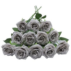 Artificial Rose Flower Rose Flowers with Long Stem Silk Roses 12pcs Grey