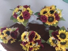 Wedding flowers bridal bouquets decoration sunflowers cranberry burgundy Pkg