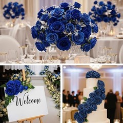 PCS Fake Roses, Artificial Flowers, Silk Faux Rose with Long Stems for 60 Blue