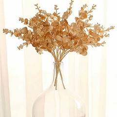 4 GOLD Metallic Artificial Eucalyptus Leaves Bushes Party Events Decorations