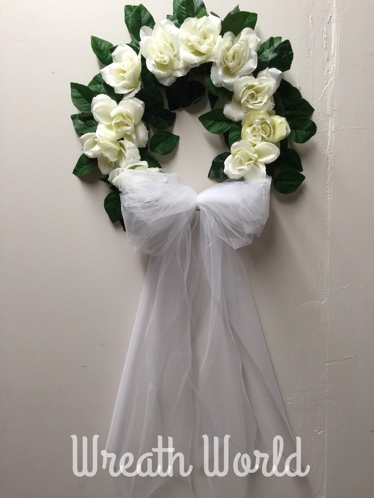WHITE WEDDING WREATH ELEGANT WITH WHITE ROSES WEDDING NEW HANDMADE