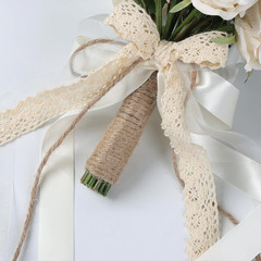 Wedding Bouquets for Bride Bridesmaid,White Champagne Artificial Roses Flowers f