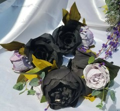 15 Pc Dusty Purple, Lavender, Black Wedding Bouquet Set, Vintage Bouquet Package