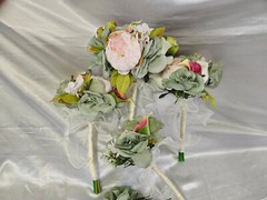 Pink, Cream, Green, Wedding Bouquet Set, Vintage Romantic Wedding Package