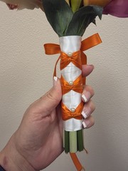 Artificial Wedding Bouquet Orange White Green Purple Calla Lily Rose Orchid