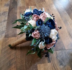 Pink Mauve Navy Dusty Blue Sola Wood Bridal Bouquet Artificial Wedding Flowers