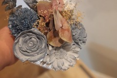 Sola wood flowers, dried eucalyptus and sweet annie bouquet, handmade, 14×6 in.