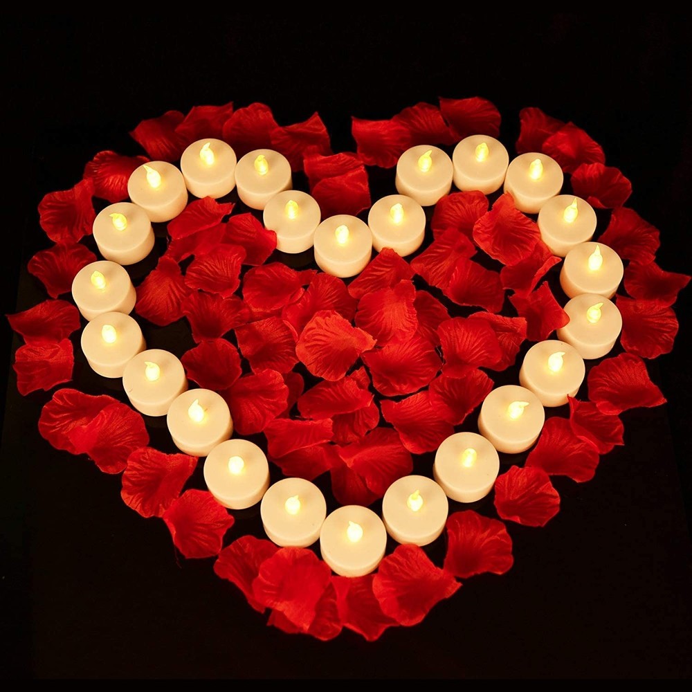 1000Pcs Artificial Rose Petals + 12 LED Candles Romantic Night Propose Set US