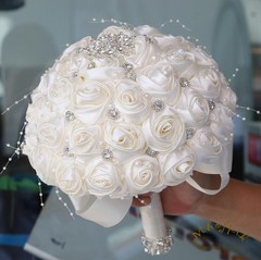 Bridal Wedding Bouquet Round Bling Brooch Holding Bouquet Artificial Rose Flo…