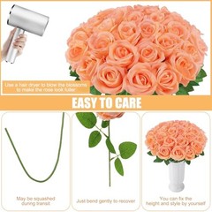 36 Pcs Artificial Roses with Long Stems, Fake Silk Rose Artificial Peach Pink