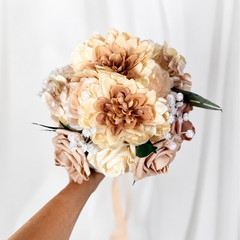 Champagne Beige Ivory Cream Faux Rose Bridal Bouquet Boutonniere Wedding Set