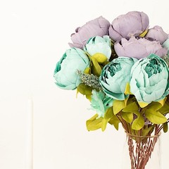 DUSTY BLUE 2 Bouquets 19″ Silk Peony FLOWERS Artificial Floral Bushes Party