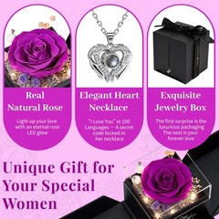 FIACO Valentines Day Rose Gifts for Her Preserved Real Flowers with I Purple