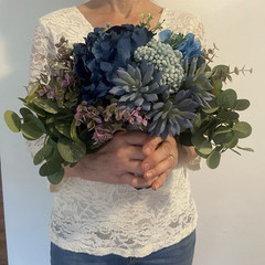 Bridal Wedding Bouquet Budget Friendly Handmade Faux Florals Blue Purple Green