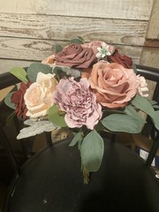 Dusty Pink and Burgundy Wedding Bouquet with matching boutonnière
