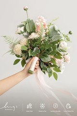 Elegant Blush Pink Wedding Bouquets Bride Silk Roses Gardenia 15 Inch Free Form